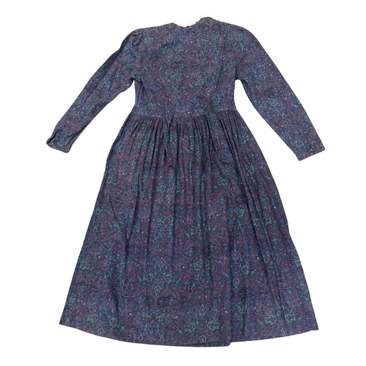Vintage Laura Ashley Lace Collar Dress - Navy, Green, Purple Paisley Design