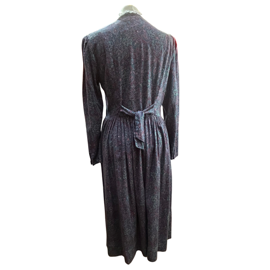 Vintage Laura Ashley Lace Collar Dress - Navy, Green, Purple Paisley Design