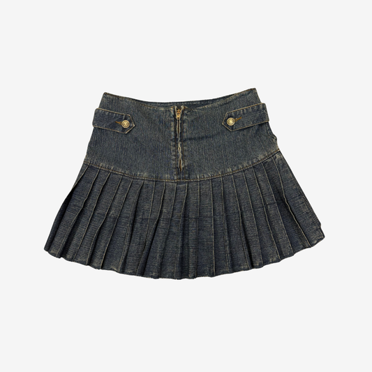 Pleated Denim Mini Skirt