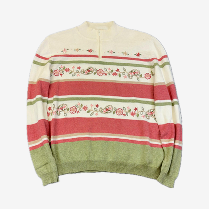 Alfred Dunner Floral Quarter-Zip Sweater