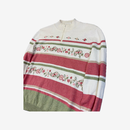 Alfred Dunner Floral Quarter-Zip Sweater