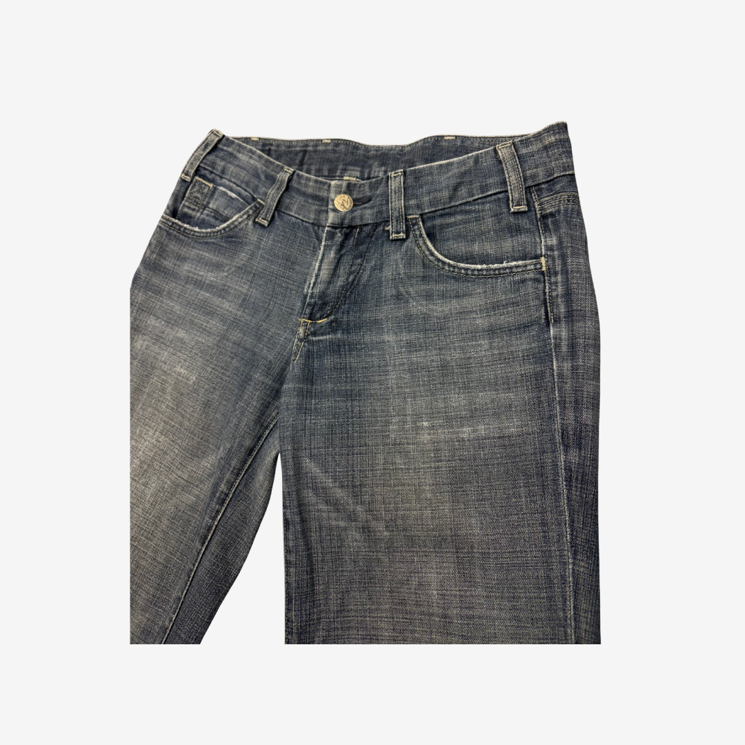 Light Wash Worn Denim Flares