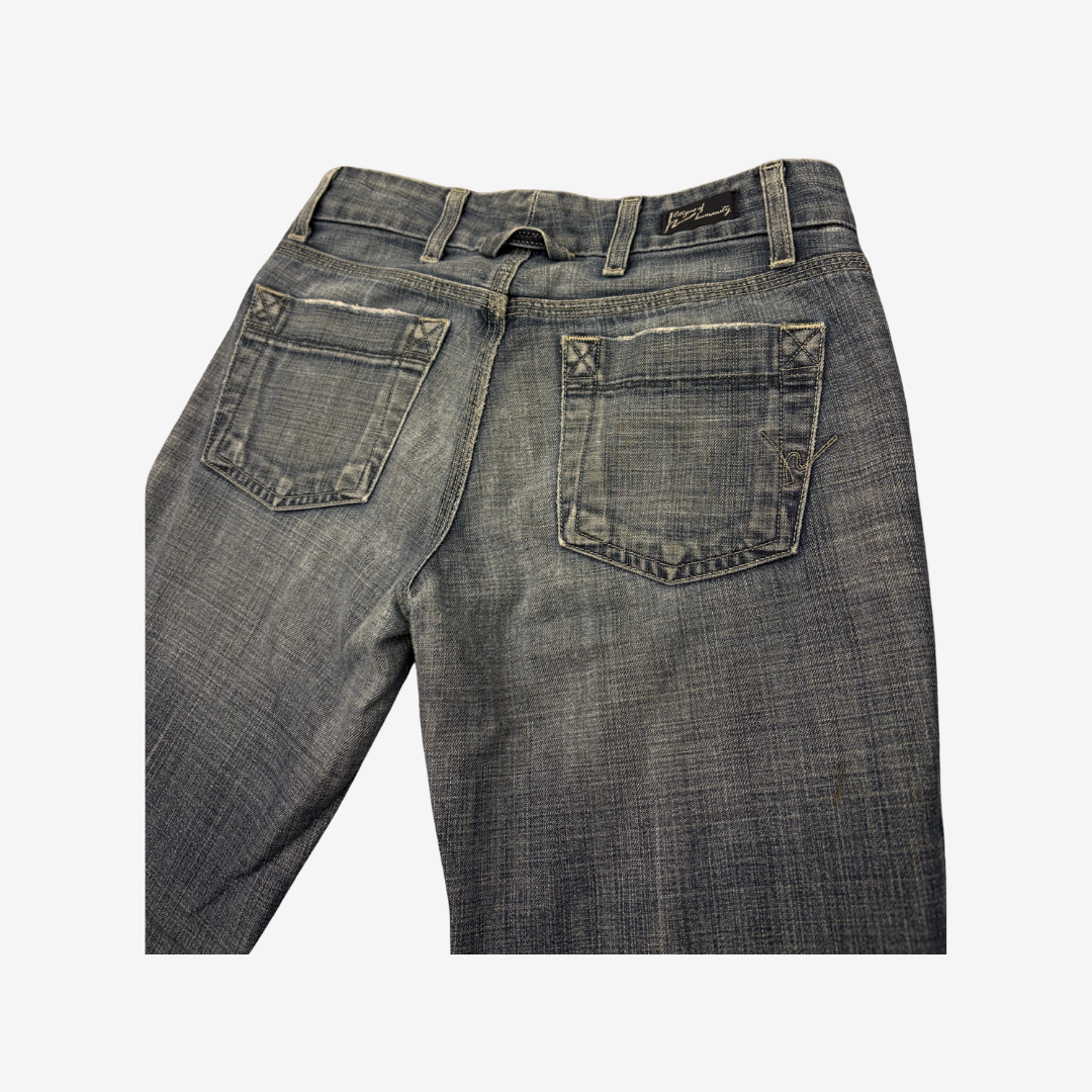 Light Wash Worn Denim Flares