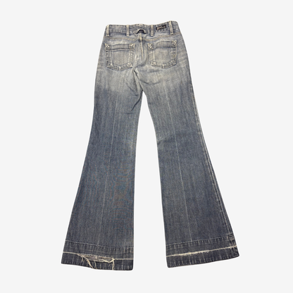 Light Wash Worn Denim Flares