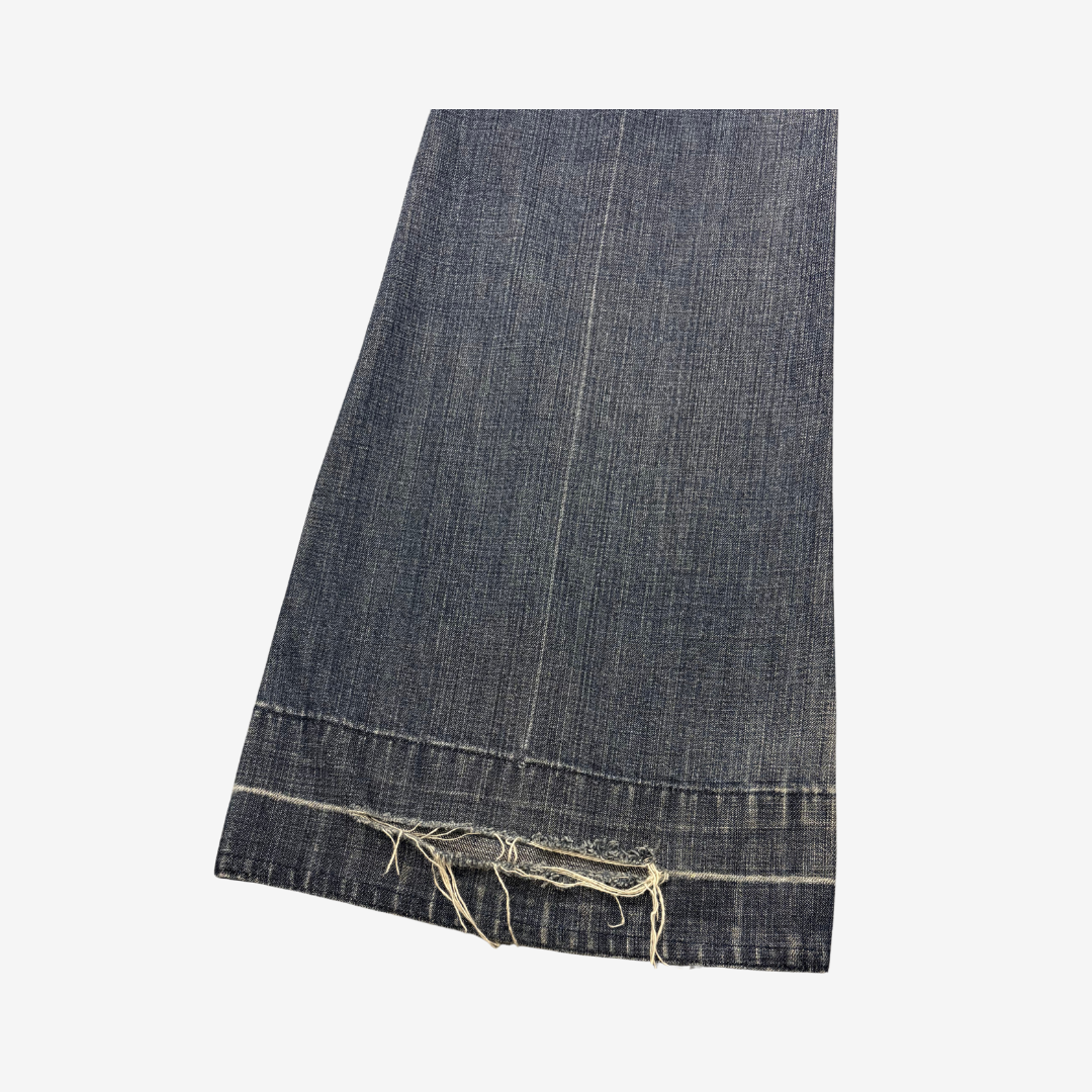 Light Wash Worn Denim Flares