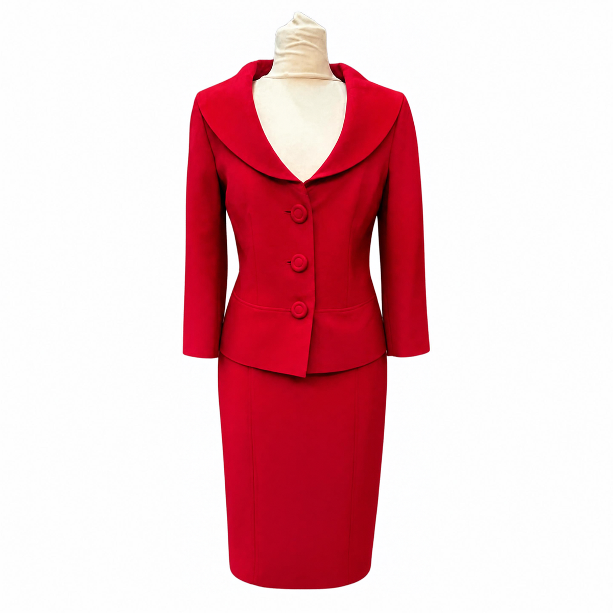 Laura Ashley Red 2 Piece Wool Blend Skirt Suit