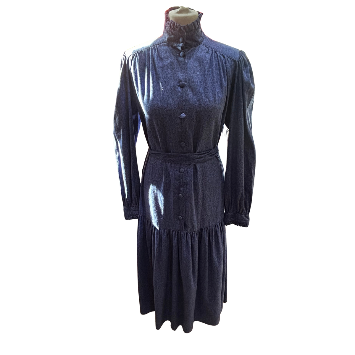 Vintage Laura Ashley Pie Crust Collar Dress in Blue and Black Print