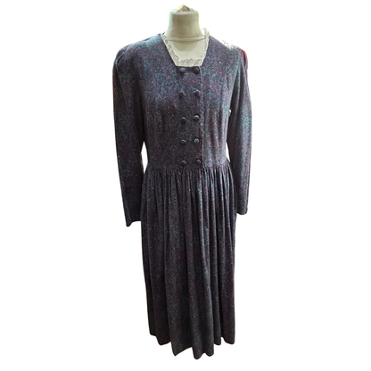 Vintage Laura Ashley Lace Collar Dress - Navy, Green, Purple Paisley Design