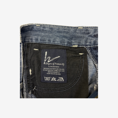 Light Wash Worn Denim Flares