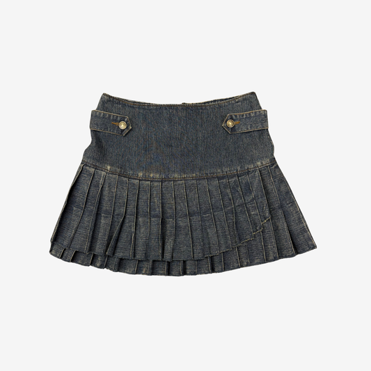 Pleated Denim Mini Skirt