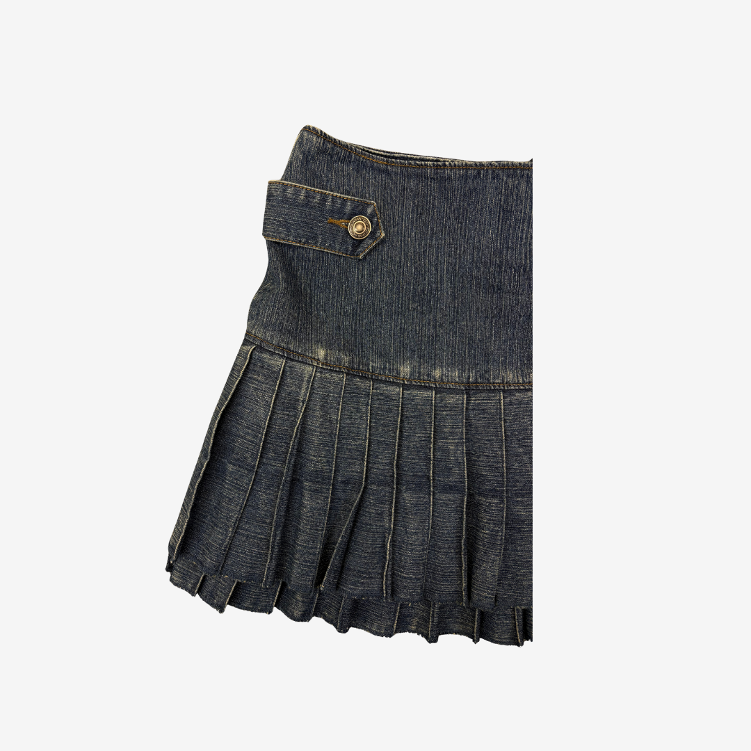 Pleated Denim Mini Skirt