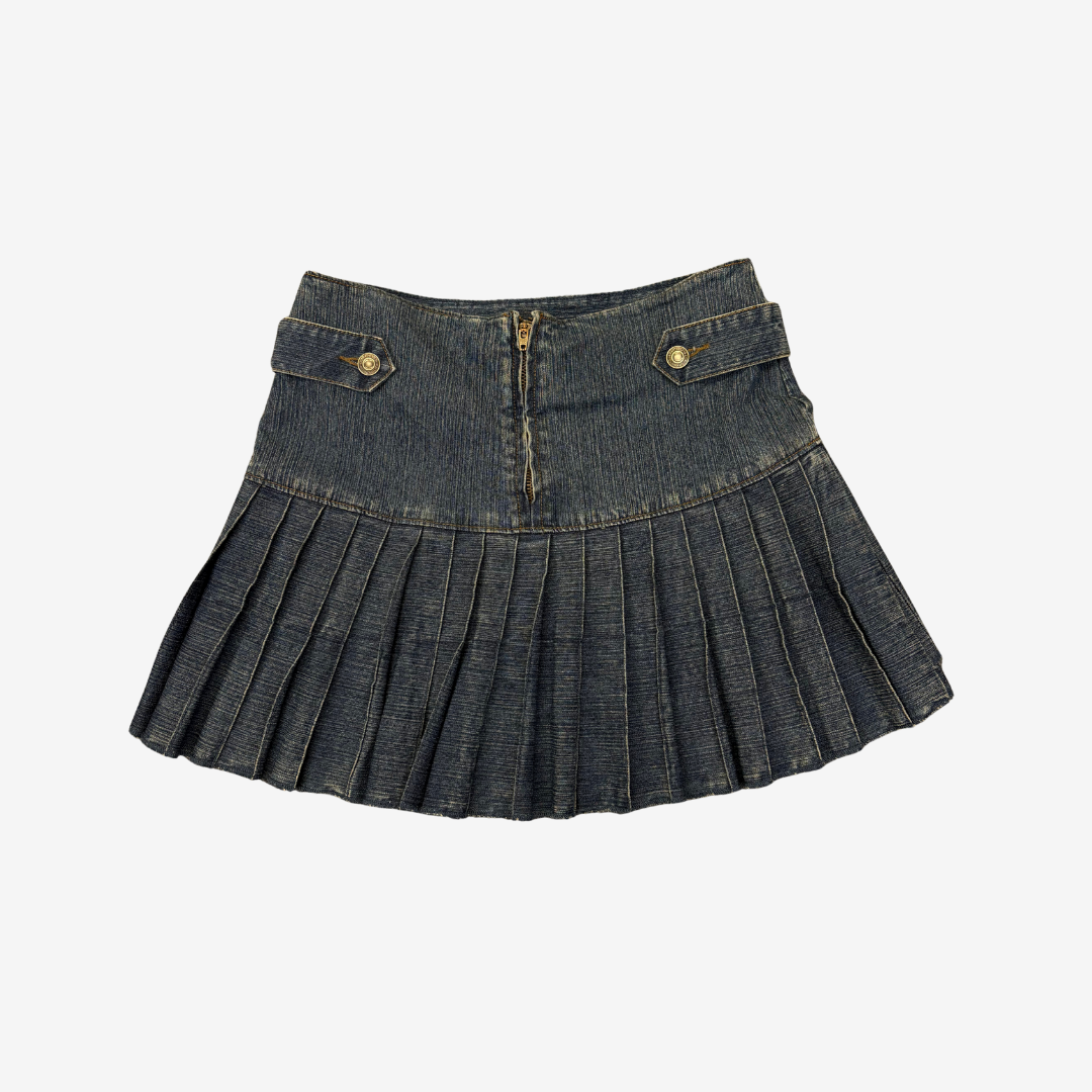 Pleated Denim Mini Skirt