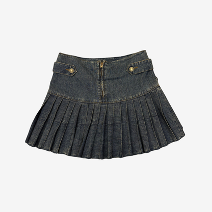 Pleated Denim Mini Skirt