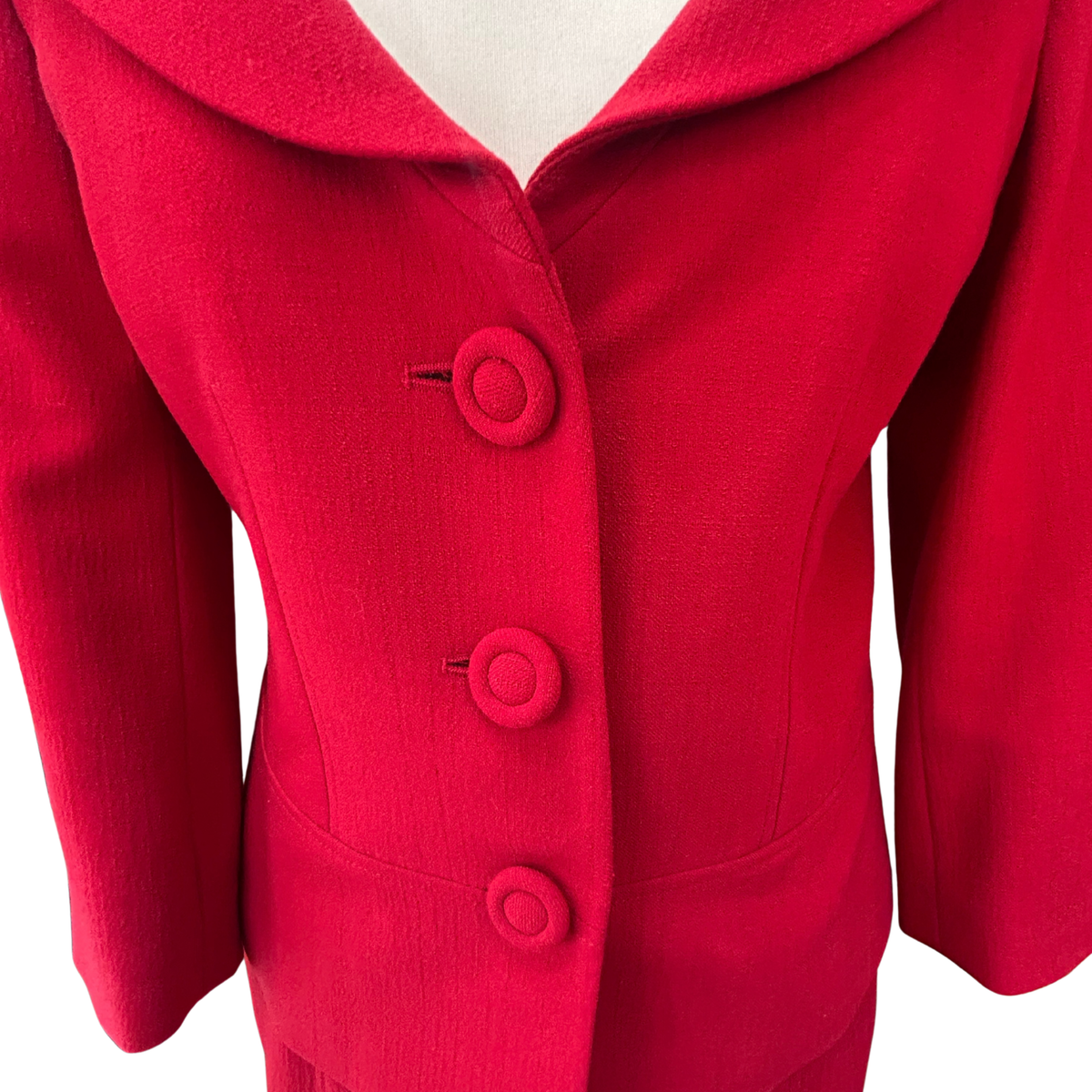 Laura Ashley Red 2 Piece Wool Blend Skirt Suit