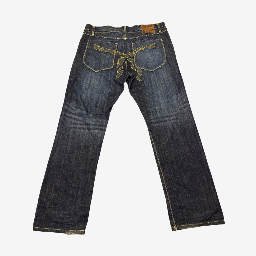 Artful Dodger Y2K Dark Wash Graphic Back Jeans