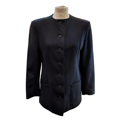 Laura Ashley Navy Lined Collarless Wool Jacket Size 12