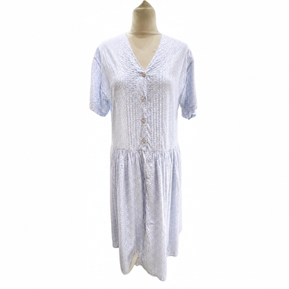 Vintage Laura Ashley Drop Waist Pale Blue and White Cotton Dress
